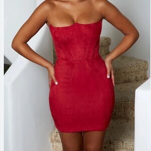 Strapless Faux Suede mini Dress by Oh Polly ♥️